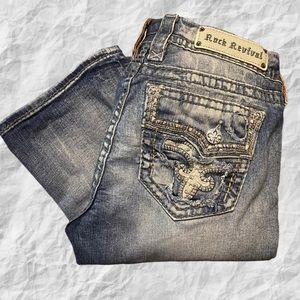Rock Revival Sz 31X33 Betty Mid Rise Boot Destroyed Studs Rhinestones Jeans
